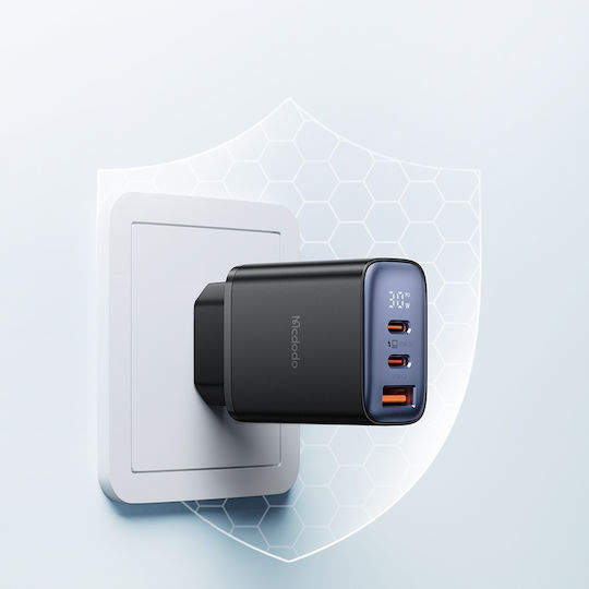 Mcdodo Ladegerät ohne Kabel GaN mit USB-A Anschluss und 2 USB-C Anschlüsse 30W Stromlieferung Schwarzs (CH-2180)