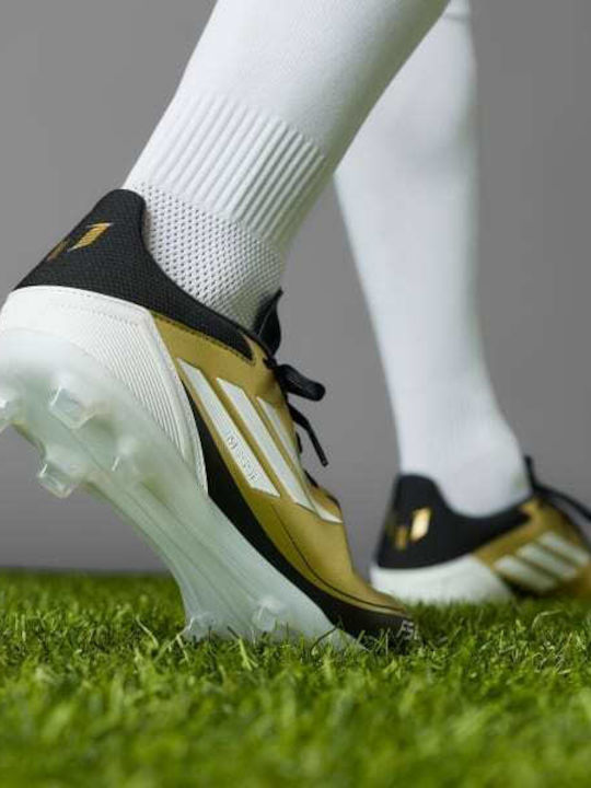 adidas F50 League Messi Football Shoes with Cleats Gold Metallic / Cloud White / Core Black