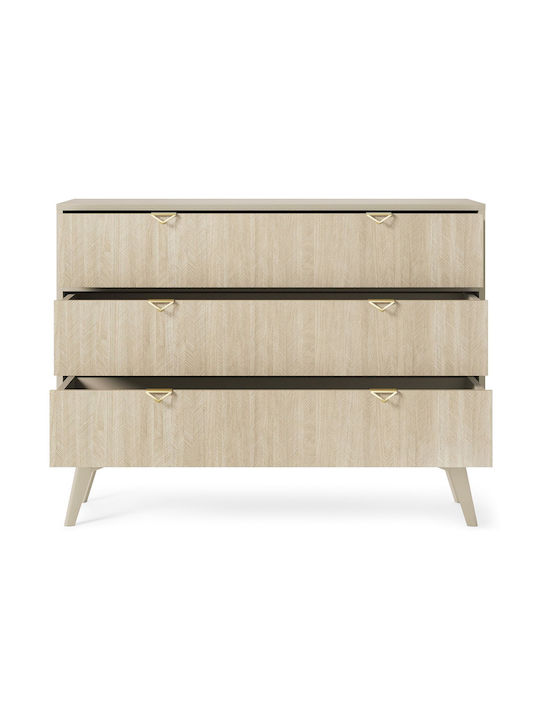 Wooden Forest Bedroom Chest of Drawers With 3 Drawers Beige 106x38x81cm
