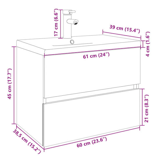vidaXL Countertop with Sink L60xW45xH38.5cm Coffee