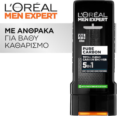 L'Oreal Paris Men Expert Cleansing Carbon 5 in 1 Schaumbad in Gel für Männer (1x400ml) 400ml