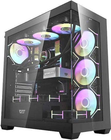 Darkflash DS900 + 7 ARGB Fans Gaming Midi Tower Κουτί Υπολογιστή με Πλαϊνό Παράθυρο Μαύρο