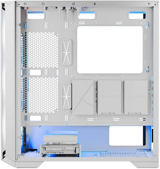 Modecom Horizon Flow Gaming Middle Tower Carcasă PC cu Deschidere Laterală și Sistem Iluminare RGB Albă