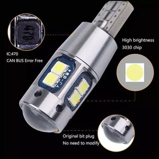 Lămpi Autoturismului T10 / W5W Canbus LED 6000K Alb rece 12V 2buc