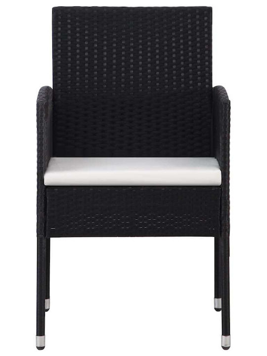 Outdoor-Stuhl Rattan Black Velvet-Black Metal mit Kissen 2Stück 52x56x88εκ.