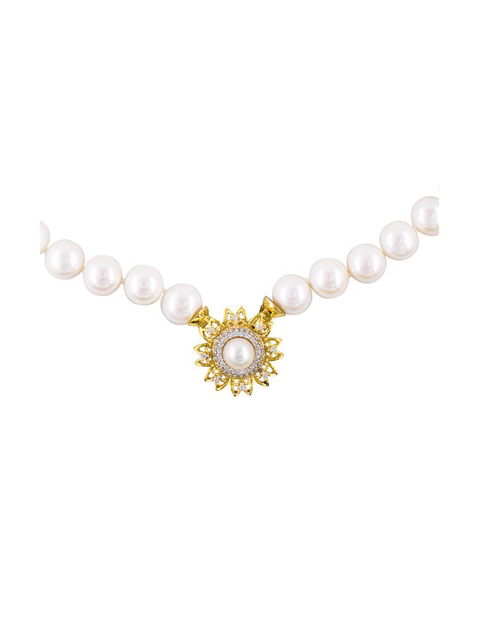 Necklace 14K Gold Handmade Clasp Pearls Zircon F125526