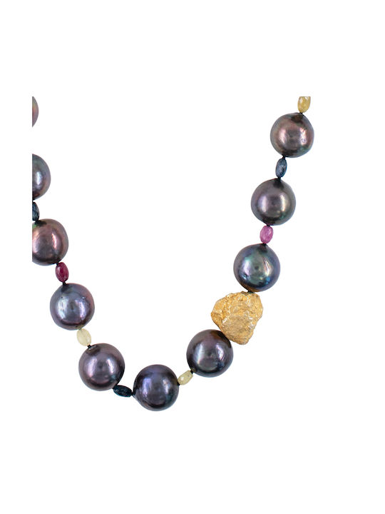 Necklace 18K Gold Clasp Black Pearls Sapphires F125515