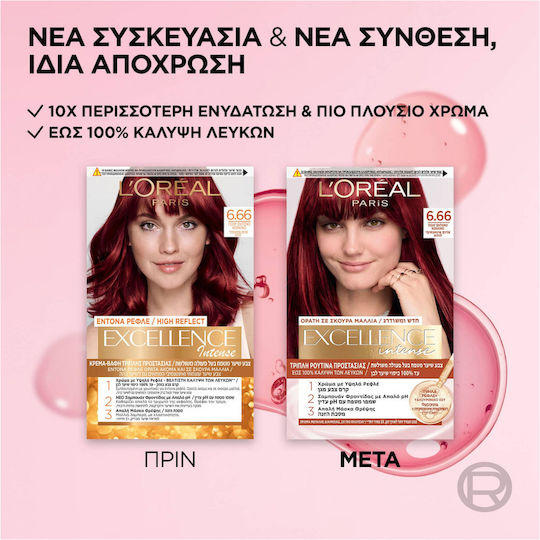 L'Oreal Paris Excellence Intense Βαφή Μαλλιών 6.66 Πολύ Έντονο Κόκκινο 48ml