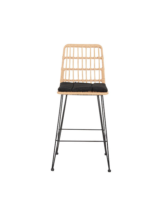Gartenhocker Bar Außenbereich Rattan Allegra mit Kissen Schwarz-Beige 50x55x103cm