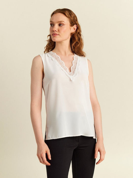 Forel Women's Blouse Sleeveless with V Neckline Ecru