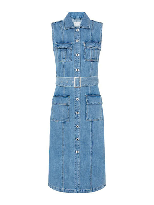 Dress Καλοκαιρινό Midi Σεμιζιέ Φόρεμα Τζιν Blue