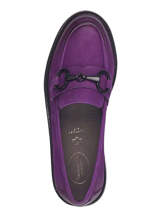 Leather Women's Moccasins in Purple Color