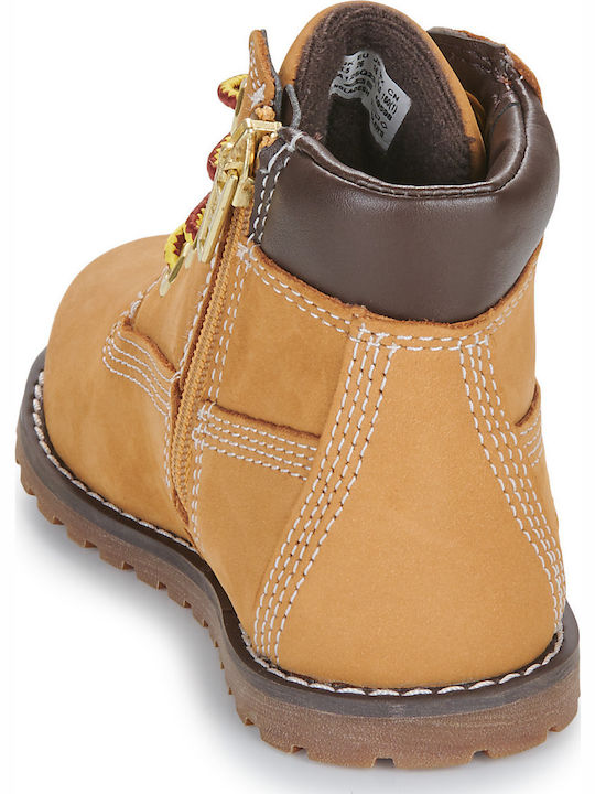 Pokey Leather Kids Boots with Zipper Brown