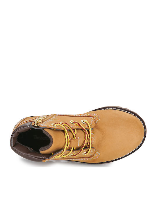 Pokey Leather Kids Boots with Zipper Brown