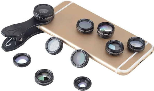 Apexel Telefonkamera-Objektiv-Set Fisheye / Makro / Filter / Weitwinkel 15x 1Stück in Schwarz Farbe