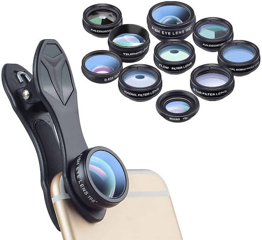 Apexel Telefonkamera-Objektiv-Set Fisheye / Makro / Filter / Weitwinkel 15x 1Stück in Schwarz Farbe
