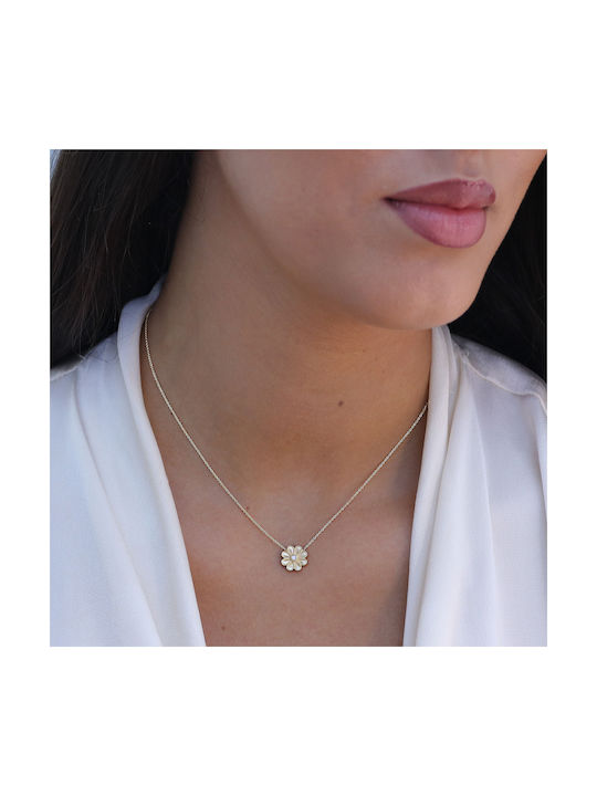 Halskette mit Design Blume aus Gold 14K mit Diamant