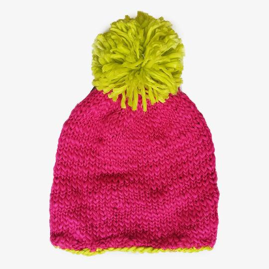 Pom Pom Beanie Unisex Beanie Gestrickt in Fuchsie Farbe