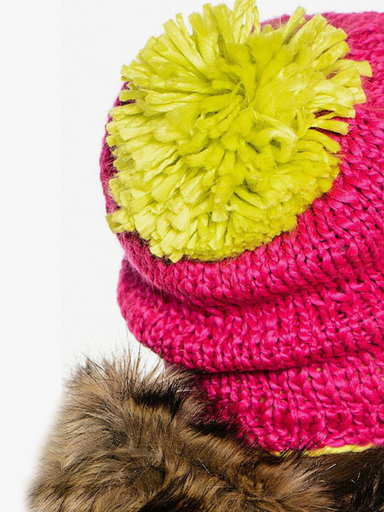 Pom Pom Beanie Unisex Beanie Knitted in Fuchsia color