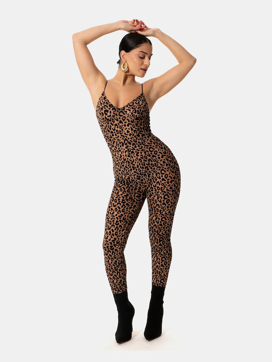 Animal Print Strappy One-piece Jumpsuit