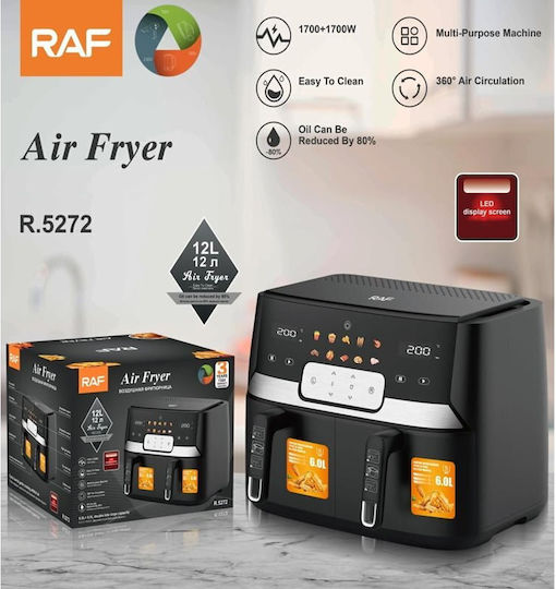 Raf R5272 Air Fryer με Διπλό Αποσπώμενο Κάδο 9lt Μαύρο