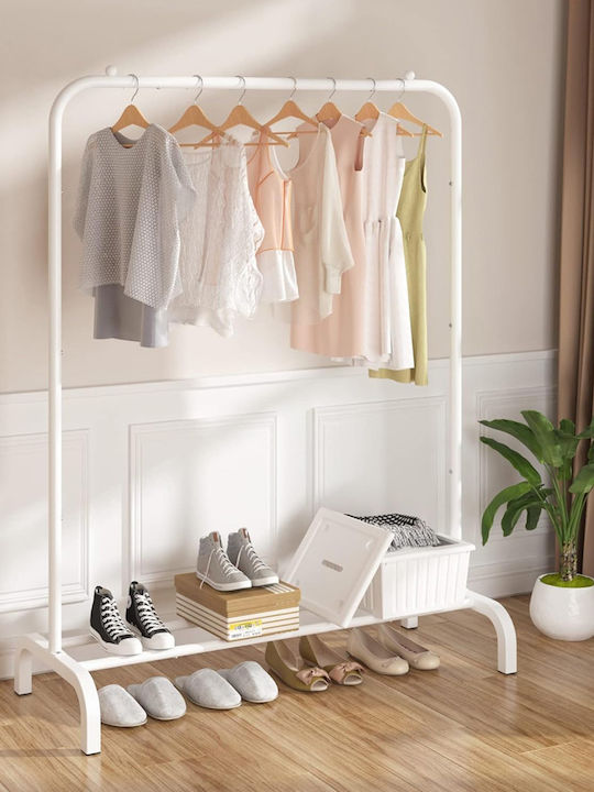 Factory Wheeled Floor Garment Rack made of Metal White 110x57x150cm