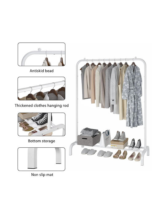 Factory Wheeled Floor Garment Rack made of Metal White 110x57x150cm