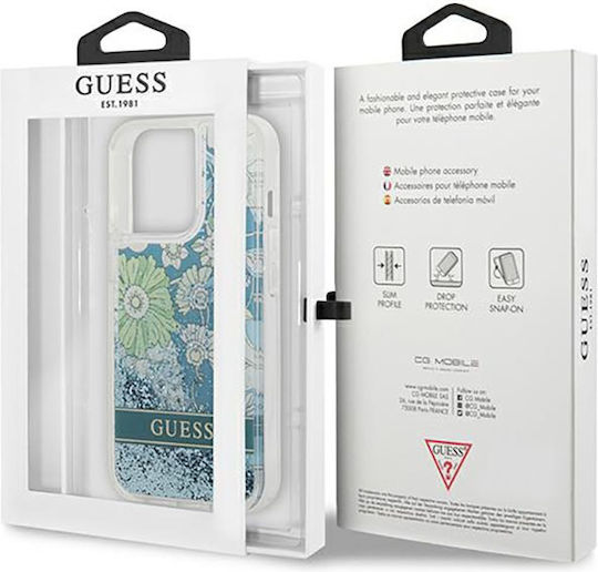Guess Liquid Glitter Flower Задна корица Силикон Син (iPhone 13 Pro Max)