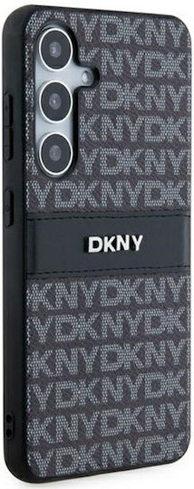 DKNY Leather Mono Stripe & Metal Logo Back Cover Plastic / Piele Negru (Galaxy S24+)