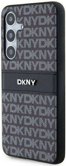 DKNY Leather Mono Stripe & Metal Logo Back Cover Plastic / Piele Negru (Galaxy S24+)