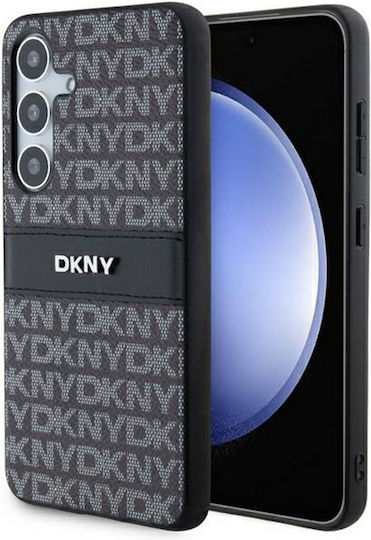 DKNY Leather Mono Stripe & Metal Logo Back Cover Plastic / Piele Negru (Galaxy S24+)