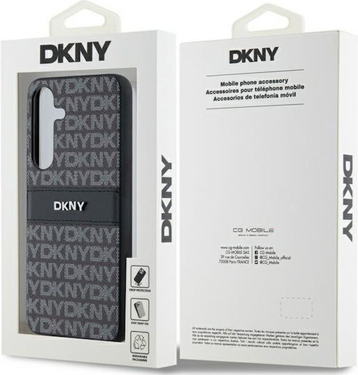 DKNY Leather Mono Stripe & Metal Logo Back Cover Plastic / Piele Negru (Galaxy S24+)