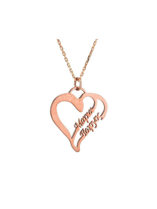 Goldsmith Necklace with design Heart from Pink Gold Plated Silver