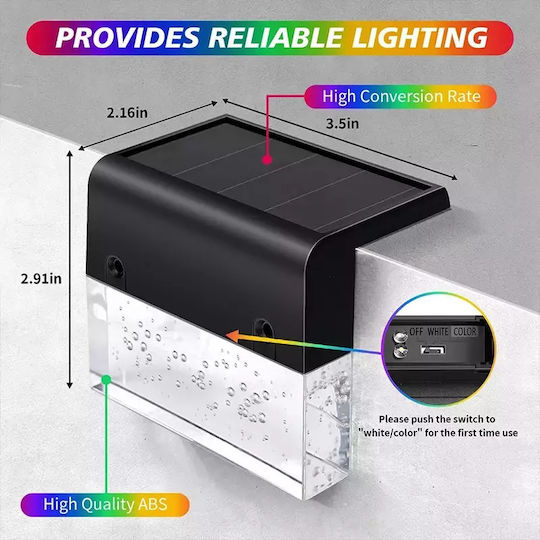 Set of 6 Wall Solar Lights Street RGB with Photocell IP65 8cmx6.5cmx6.5cmcm