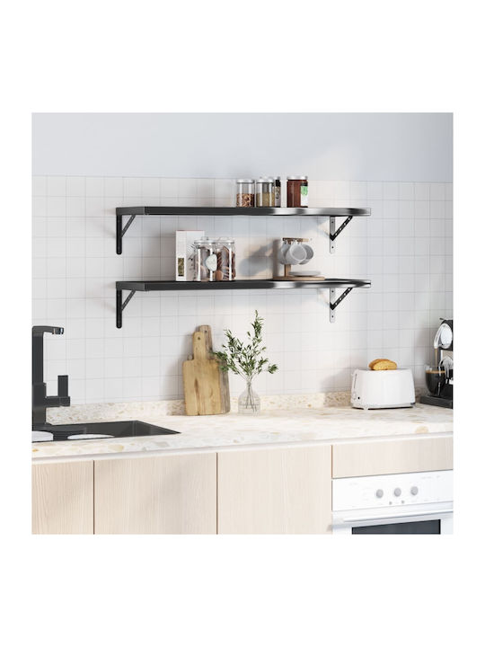 Shelves Wall Black Velvet-Black Metal 2pcs 100x30x3cm