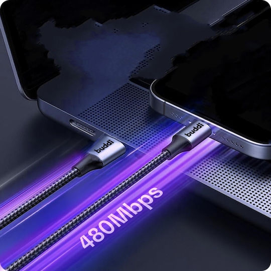 Buddi USB 2.0 Cable USB-C male - USB-A 12W Μαύρο 2m 122296