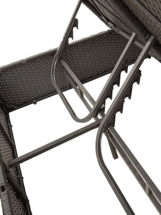 Ξαπλώστρα Διπλή Rattan με Μαξιλάρι & Σκίαστρο Μαύρη 110x200εκ.
