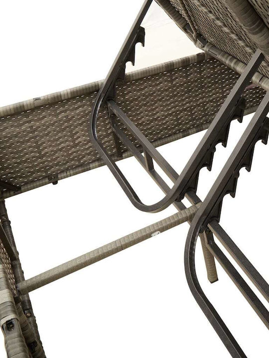 Șezlong Dublu Rattan cu Pernă și Parasolar Gri 110x200cm