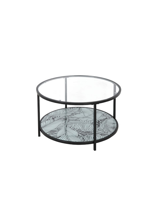 Round Coffee Table Moon Glass Black L80xW80xH42cm