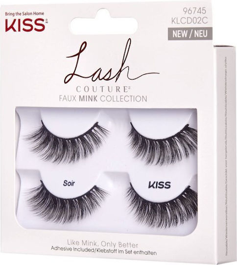 Kiss Faux Mink Self-Adhesive Βλεφαρίδες Soir Μαύρες