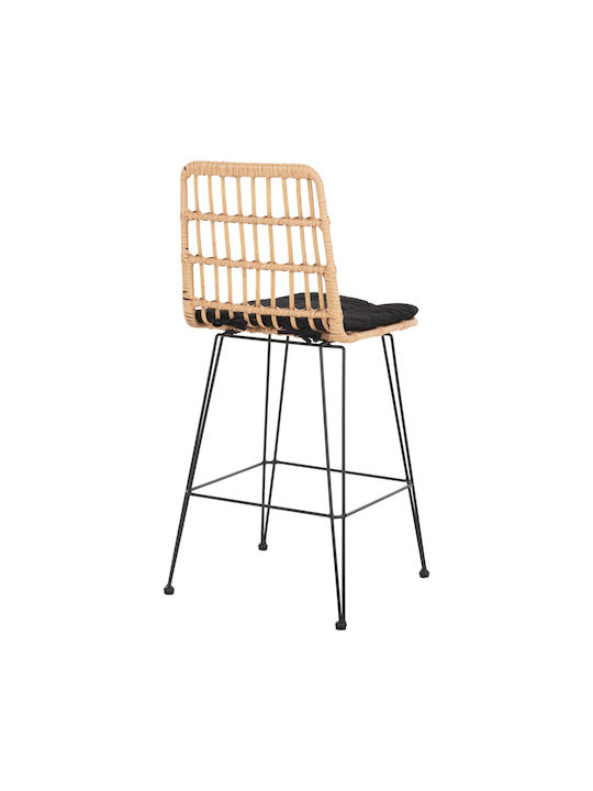 Bar Stool Outdoor Rattan with Cushion Black-Beige 50x55x103cm