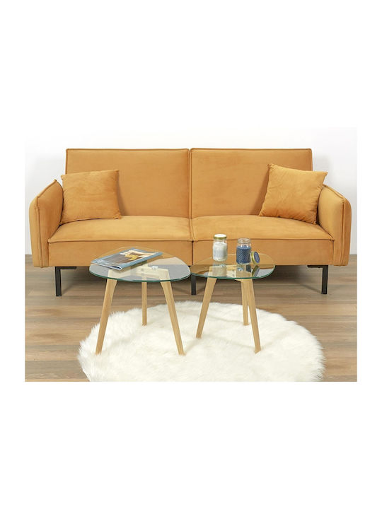 Round Side Coffee Table Made of Solid Wood Transparent 2 Pieces W50xL40xH38cm
