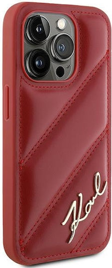 Karl Lagerfeld Diagonal Quilted Script Umschlag Rückseite Kunststoff Rot (iPhone 15 Pro Max)