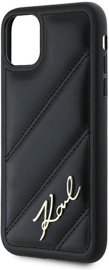 Karl Lagerfeld Diagonal Quilted Script Umschlag Rückseite Silikon / Kunststoff / Leder Schwarz (iPhone 11)