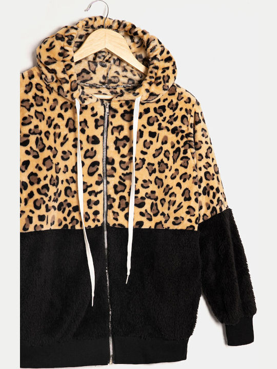 Cardigan din polar cu animal print pentru femei