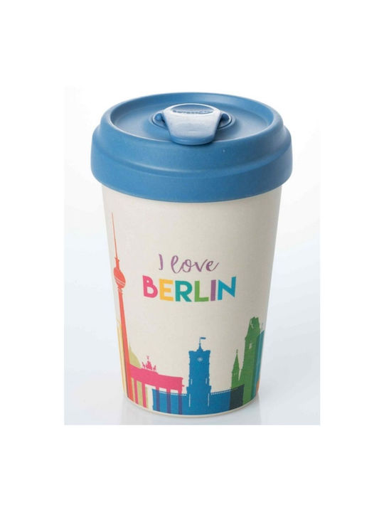 Chic Mic Berlin Skyline Bamboo Cup with Lid Blue 400ml BCP258