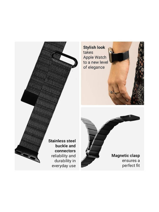 Crong Каишка Кожа Черен (Apple Watch 44/45/46mm/Ultra 49mm) CRG-44ECL-BLK