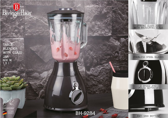 Berlinger Haus Μπλέντερ με Γυάλινη Κανάτα 1.5 lt 600W Γκρι BH-9284