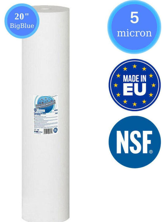 Aqua Filter Ανταλλακτικό Φίλτρο Νερού Κεντρικής Παροχής / Αντίστροφης Όσμωσης / Κάτω Πάγκου από Πολυπροπυλένιο 20" Big-Blue FCPS5M20B 5 μm Λευκό