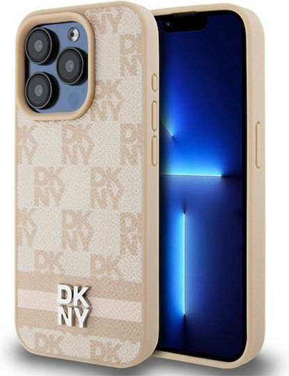 Dkny Pu Leather Checkered Pattern Stripe Case Iphone 15 Pro Max Pink